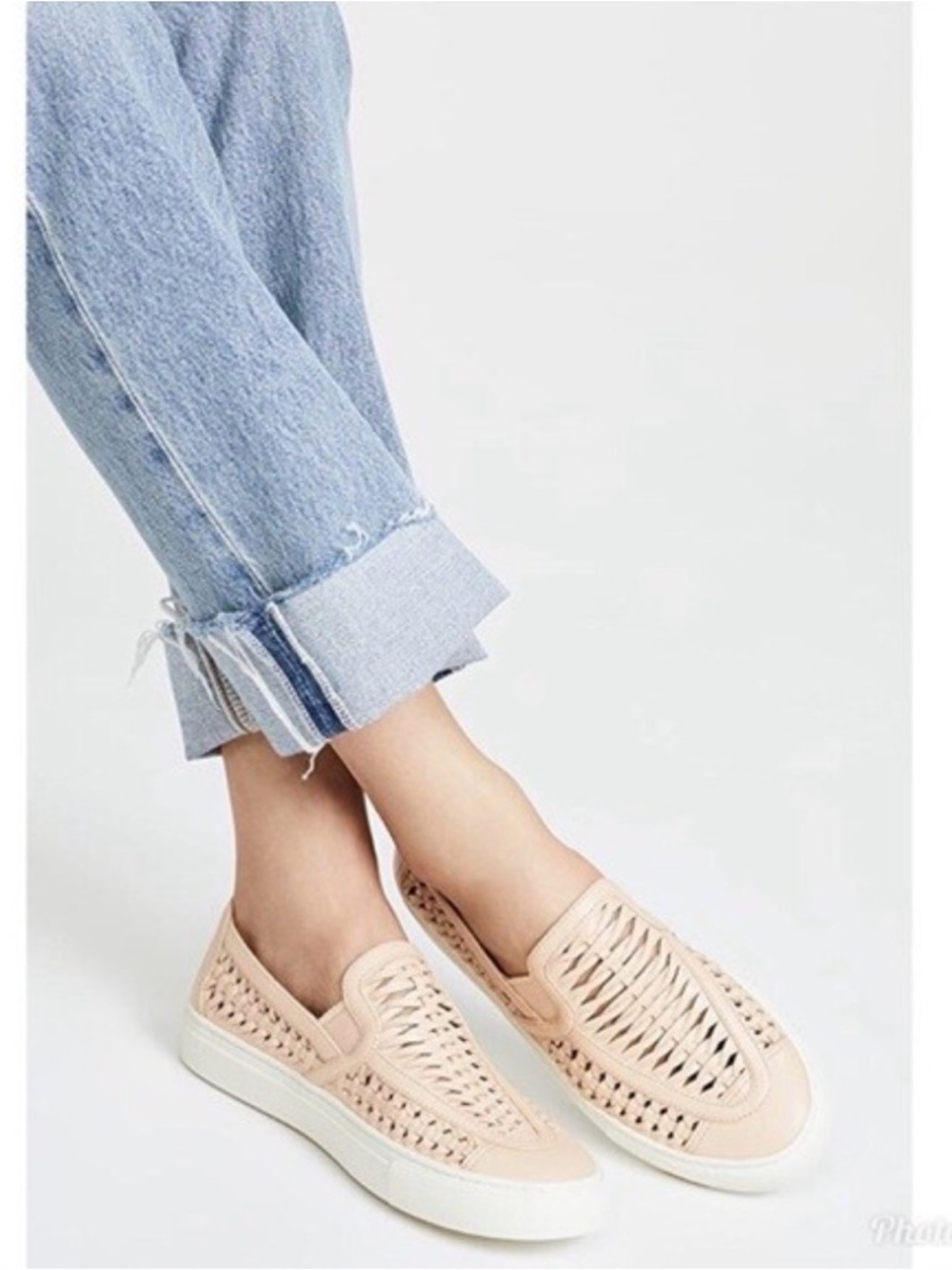 Tory Burch Huarache 2 Woven Slip-On Sneakers Blush Beige Size 9 Euc